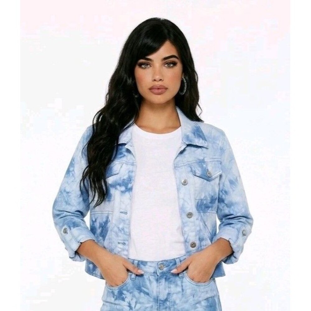 Ruby Rd. Womenβsβ Blue And White Lightweight Denim Tie Dye Jacket Sz 10P Stretch